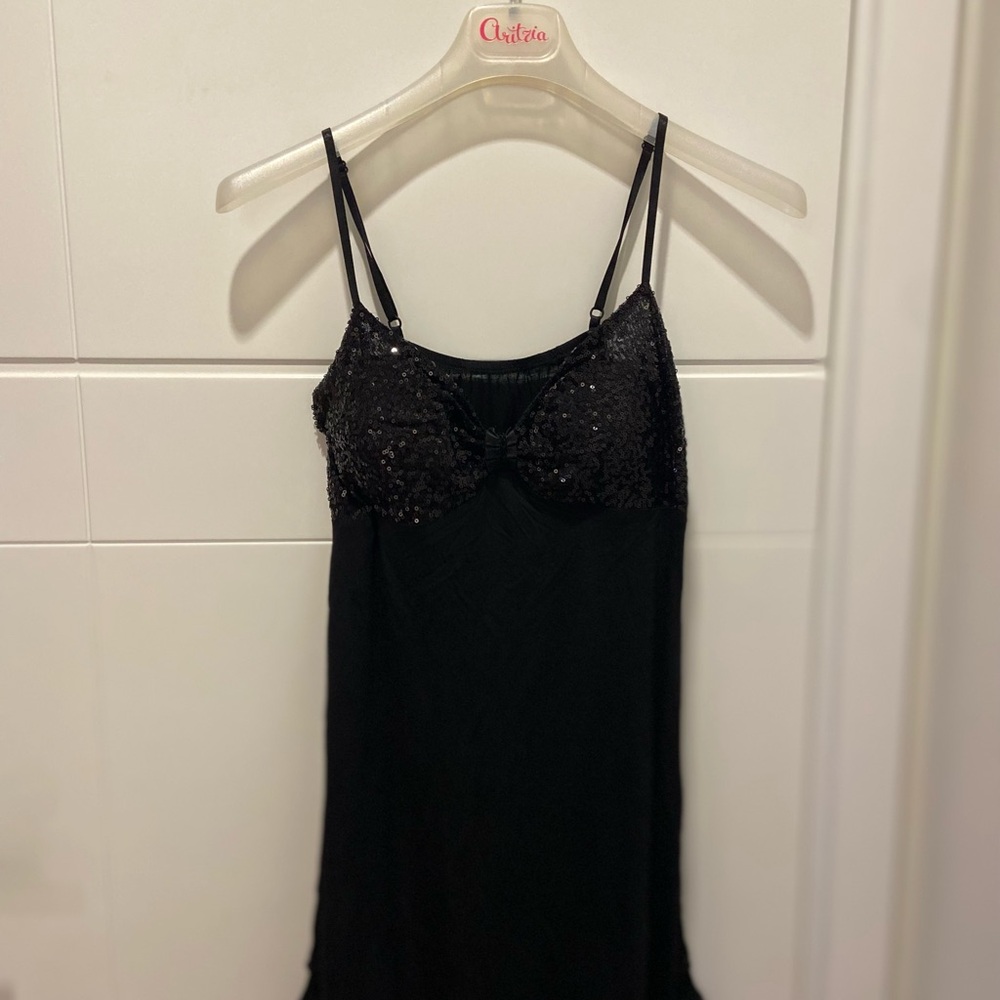 Black Sequin Slip Dress with padding